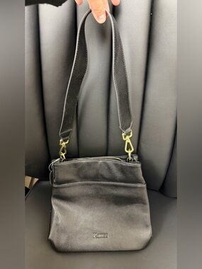 Black Pebbled Leather Shoulder Bag with Gold Hardware